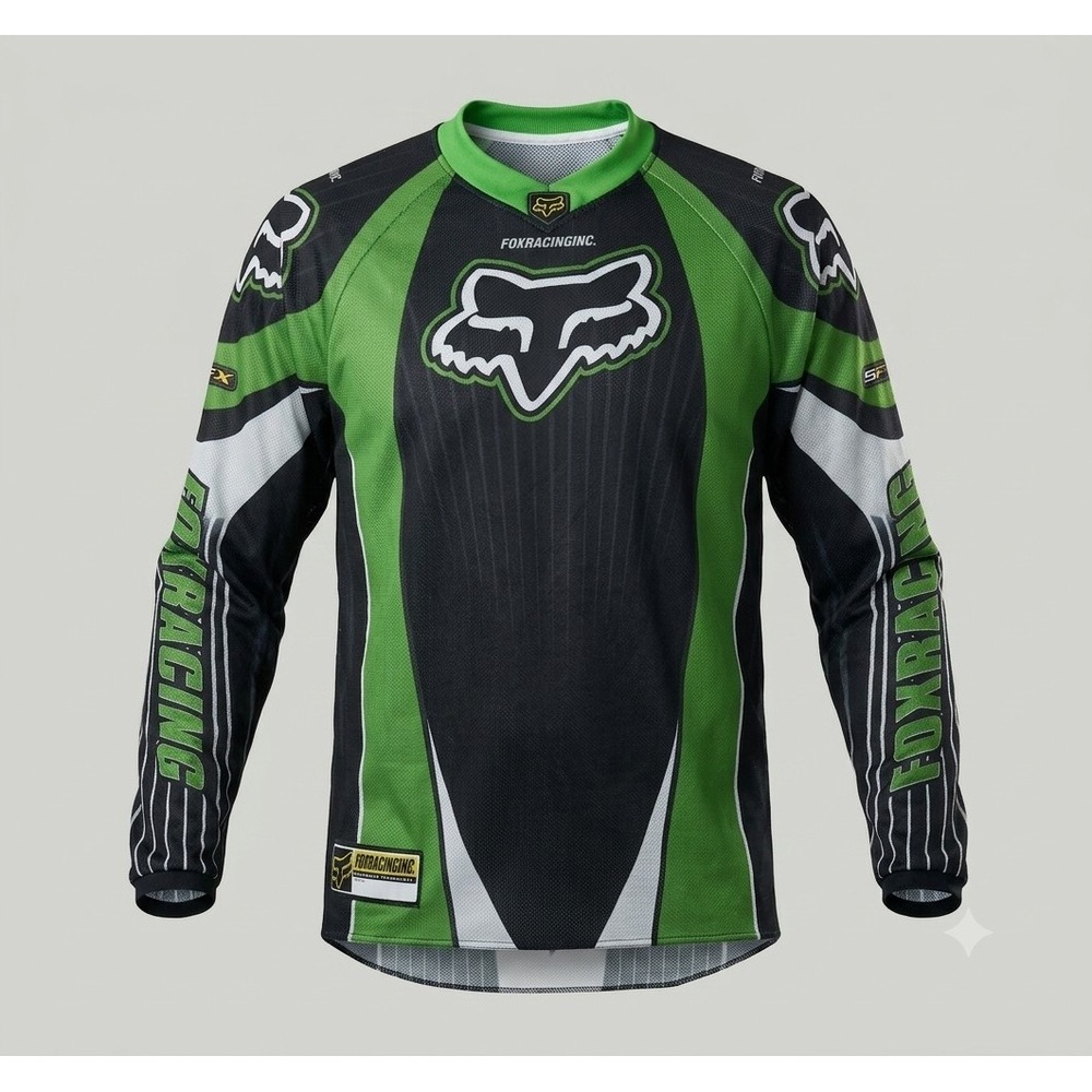 Fox Racing Vintage Men's Black Lime Green Long Sleeve Motocross Jersey. Size S